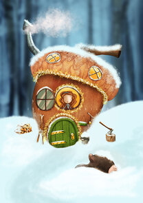 Postcard Ila Illustrations 156 - Winter cabin