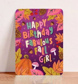 Postcard Happy Birthday fabulous fall girl - Aniet Illustration
