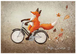 Postcard 227 by Katja Saario - Fox on a Bike