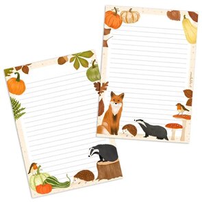 A5 Double Sided Notepad by muchable - cute autumn/fall animals, fox mushroom