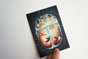 Gold Foil Postcard Lotte Drouen | Chillen in het raam met foliedruk