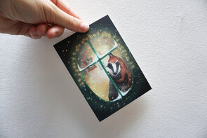 Gold Foil Postcard Lotte Drouen | Knuffel bij het raam met foliedruk