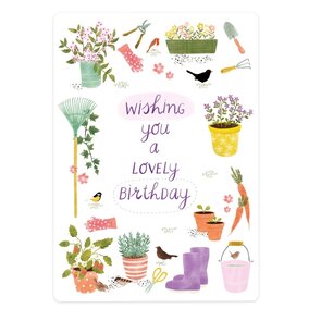 The Lemonbird Postcard | gardening 'wishing you a lovely birthday' 