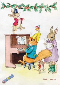 Postcard Racey Helps | Squirrel Playing Piano