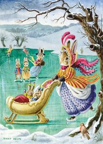 Postcard Racey Helps | Rabbits Ice Skating