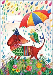 Rita Berman Folded Card | Dachshund and bird