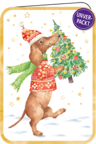 Carola Pabst Folded Card | Dachshund with Christmas tree