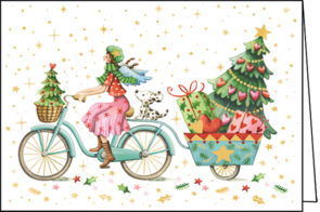 Nina Chen Folded Card | Angel on a Christmas bicycle