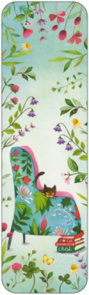 Bookmark Mila - Cat on reading chair with books and flowers
