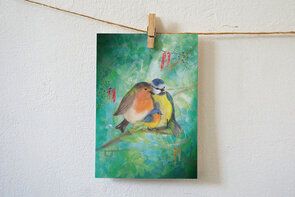 Postkarte Lotte Drouen | Vogelgezin in het groen