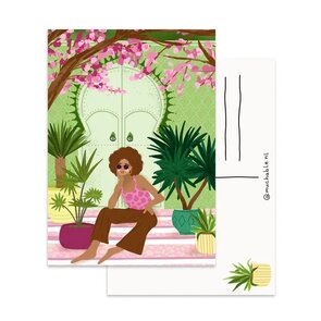 A6 Postkarte Muchable - vrouw op trap planten