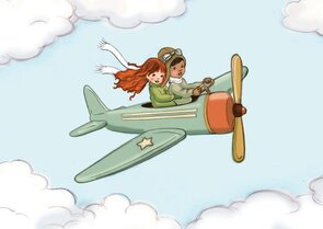 Postkarte Belle and Boo | Airplane