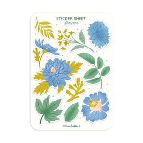 A6 Stickersheet by Muchable | blue flowers illustration
