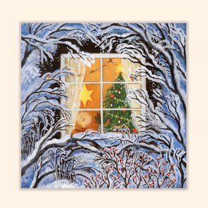 Asia Spettel 12x12 Postcard - snowy Christmas Eve