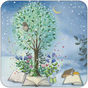 Postcard Kristiana Heinemann | Nighttime tree with books and owl