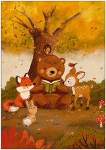 Postcard | (Story time) Bear reads to the forest animals