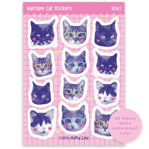 Halftone Cat Waterproof Stickers - Little Lefty Lou