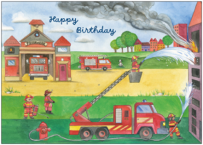 Postcard Kristiana Heinemann | Happy Birthday (Feuerwehreinsatz)