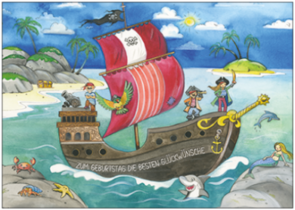 Postcard Kristiana Heinemann | Zum Geburtstag die besten Glückwünsche (Piratenschiff)