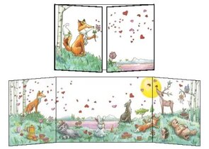 Cache-Cache Fold-out Postcards - Sophie Turrel - Fox and his friends (hearts)