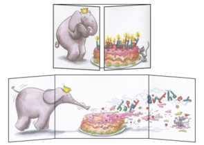 Cache-Cache Fold-out Postcards - Sophie Turrel - Happy Birthday (Elephant and Mouse with a cake)