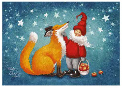 Postkarte 270 by Katja Saario - Christmas Elf and Fox