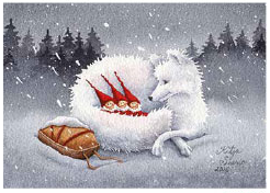 Postkarte 269 by Katja Saario - Snow Fox and Elfs