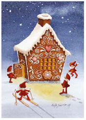 Postkarte 203 by Katja Saario - Elfs and Gingerbread House 