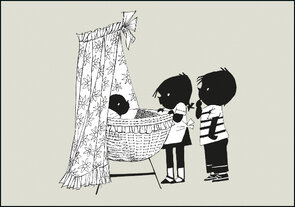 Fiep Westendorp Postkarte | Jip en Janneke bij wieg, grijs/groen