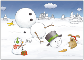 Postcard | Oops... (Rabbit teases snowman)