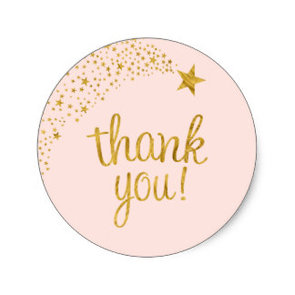 Thank You Circle Sealing Stamp Stickers | Shooting Star Pink Gold