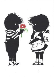 Fiep Westendorp Postcards | Jip geeft Janneke een bloem