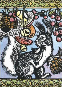 Postcard | Russian Woodcut Squirrels