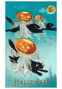Victorian Halloween Postcard | A.N.B. - Halloween (zwarte katten en pompoenen)