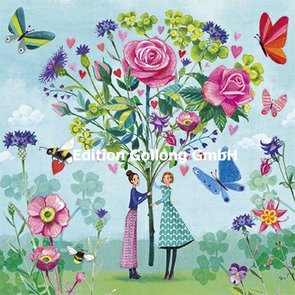 Mila Marquis Postcard | Women with bunch of flowers