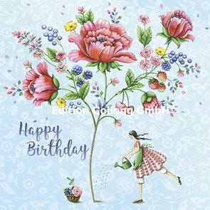 Nina Chen Postcard | Happy Birthday (woman with bouquet of flowers)