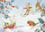 Postcard Molly Brett | Two pixies skiing with robin and rabbit looking on