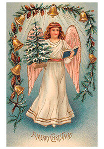 Postcard | Engel met kerstboom en een boek
