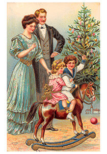 Postcard | Gezin viert kerst voor de kerstboom