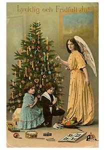 Postcard | Kerstengel bij de kerstboom