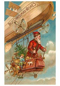 Postcard | Kerstman vliegt door de lucht met cadeaus