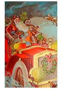Postcard | Kerstman rijdt in de auto met cadeaus