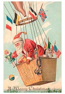 Postcard | Kerstman met cadeaus in een luchtballon