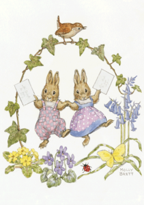 Postcard Molly Brett | Two Rabbits with Letters