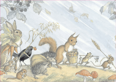 Postcard Molly Brett | Animals collecting Harvest