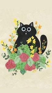 Postcard | Flower Kitty BEIGE with black cat