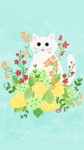 Postcard | Flower Kitty BLUE with white cat