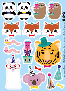 A6 Sticker Sheet 17 STICKERS - PANDA FOX