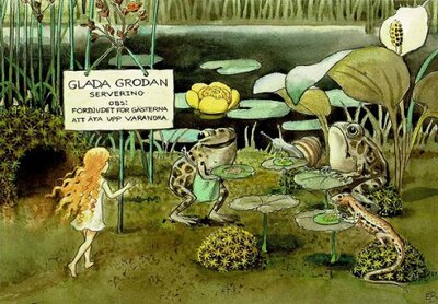 Elsa Beskow Postcard | Solägget (frogs)