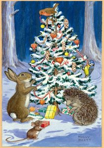 Postcard Molly Brett | Animal & Birds Decorating Christmas Tree